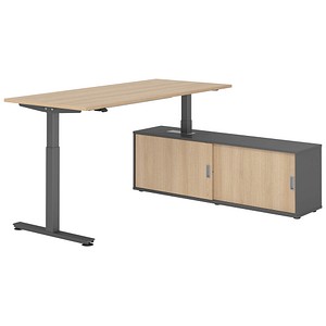 4032062334225 - VXMST19SB elektrisch höhenverstellbarer Schreibtisch eiche rechteckig T-Fuß-Gestell grau 1800 x 800 cm