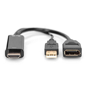 4016032481102 - DisplayPort   HDMI   USB Anschlusskabel DisplayPort Buchse HDMI-A Stecker USB-A Stecker 02 m Schwarz AK-330101-002-S vergoldete Steckkontakte