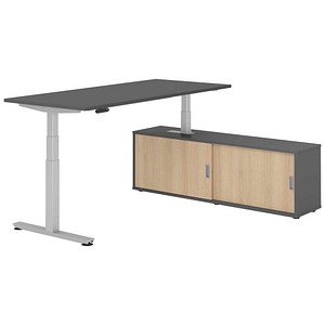 4032062329863 - VXDSM19SB elektrisch höhenverstellbarer Schreibtisch grafit rechteckig T-Fuß-Gestell silber 1800 x 800 cm