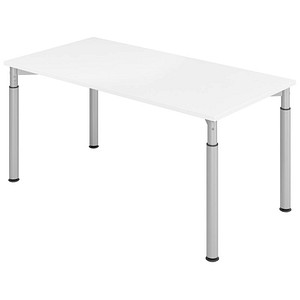 HAMMERBACHER Mirakel höhenverstellbarer Schreibtisch weiß rechteckig, 4-Fuß-Gestell silber 160,0 x 80,0 cm