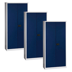 AKTION: BISLEY Stahlschränke Universal E782A04505P3 lichtgrau, oxofordblau 4 Fachböden 91,4 x 40,0 x 195,0 cm, aufgebaut, 3 St.
