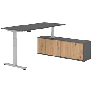 4032062329856 - VXDSM19SB elektrisch höhenverstellbarer Schreibtisch grafit rechteckig T-Fuß-Gestell silber 1800 x 800 cm