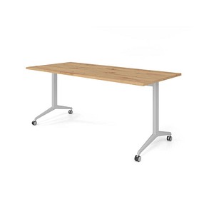 HAMMERBACHER Mehrzwecktisch asteiche rechteckig, T-Fuß-Gestell silber, 180,0 x 80,0 x 75,0 cm