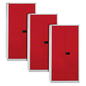 AKTION: BISLEY Stahlschränke Universal E782A04506P3 lichtgrau, kardinalrot 4 Fachböden 91,4 x 40,0 x 195,0 cm, aufgebaut, 3 St.
