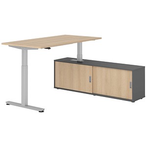 4032062329351 - VXMST16SB elektrisch höhenverstellbarer Schreibtisch eiche rechteckig T-Fuß-Gestell silber 1600 x 800 cm