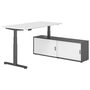 4032062329986 - VXDSM16SB elektrisch höhenverstellbarer Schreibtisch weiß rechteckig T-Fuß-Gestell grau 1600 x 800 cm