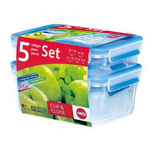 emsa Frischhaltedosen-Set CLIP & CLOSE hoch transparent, blau 0,15/0,2/0,55/1,0/3,7 l, 1 Set