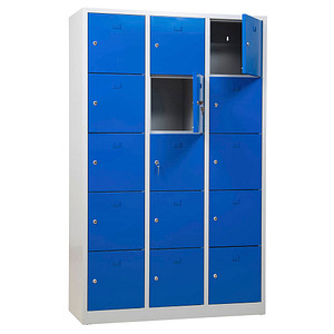 Gürkan Schließfachschrank lichtgrau, enzianblau 106976, 15 Schließfächer 119,0 x 45,0 x 190,0 cm