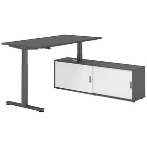 4032062334805 - VXMST16SB elektrisch höhenverstellbarer Schreibtisch grafit rechteckig T-Fuß-Gestell grau 1600 x 800 cm