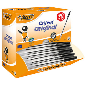 90 + 10 GRATIS: BIC Kugelschreiber Cristal® Medium transparent Schreibfarbe schwarz, 90 St. + GRATIS 10 St.