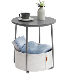 0194343041643 - Songmics - vasagle Beistelltisch rund kleiner Tisch Couchtisch klein Wohnzimmertisch mit Korb aus Stoff Stauraum für Wohnzimmer Schlafzimmer