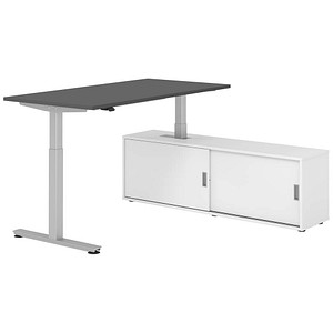 4032062329238 - VXMST16SB elektrisch höhenverstellbarer Schreibtisch grafit rechteckig T-Fuß-Gestell silber 1600 x 800 cm