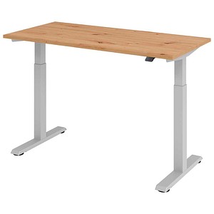 4032062189368 - Schreibtisch Mini VXMST614 R S elektrisch höhenverstellbar  140x672cm (BxT) rechteckig asteiche   Silber 4032062189368 Hamm