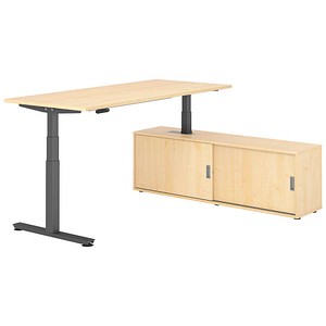 4032062329177 - VXDSM19SB elektrisch höhenverstellbarer Schreibtisch ahorn rechteckig T-Fuß-Gestell grau 1800 x 800 cm