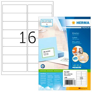 4008705042673 - HERMA Adressetiketten 7557 Weiß DIN A4 991 x 338 mm 100 Blatt à 16 Etiketten
