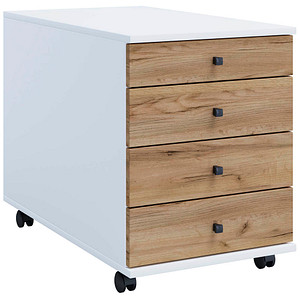 4051814430671 - my office Lona Rollcontainer weiß honig-eiche 4 Auszüge 415 x 750 x 570 cm