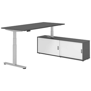 4032062329870 - VXDSM19SB elektrisch höhenverstellbarer Schreibtisch grafit rechteckig T-Fuß-Gestell silber 1800 x 800 cm