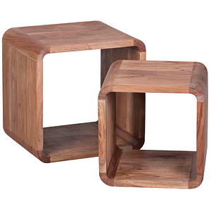 4250950223462 - Massivholz Akazie Satztisch Beistelltisch 2er Set Cubes Würfelregal