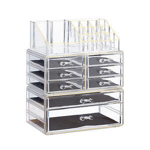 4052025919399 - Relaxdays - Make Up Organizer mit Schubladen stapelbarer Schmuckkasten Acryl Schminkaufbewahrung transparent-gold