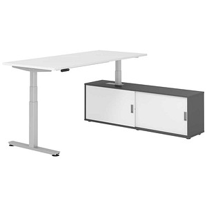 4032062329832 - Schreibtischkombination XDSM 19 höhenverstellbar 63-127cm (H) 160x80cm (BxT) rechteckig weiß   silber 4032062329832 Hammerba