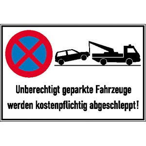 4044589014832 - Verbotsschild Absolutes Halteverbot unberechtigt geparkte Fahrzeuge werden kostenpflichtig abgeschleppt rechteckig 600 x 400 cm