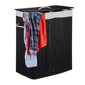 4052025942809 - Relaxdays Wäschekorb Bambus mit Deckel rechteckiger Wäschesammler 2 Fächer 95 l Volumen faltbare Wäschebox schwarz 4052025942809 - Relaxdays Wäschekorb Bambus mit Deckel rechteckiger Wäschesammler 2 Fächer 95 l Volumen faltbare Wäschebox schwarz