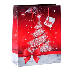 5 SIGEL Geschenktaschen Sparkling Tree rot/weiß 17,0 x 23,0 cm