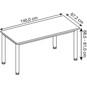 4032062310977 - HS614 Schreibtisch weiß rechteckig 4-Fuß-Gestell grau 1400 x 672 cm 4032062310977 - HS614 Schreibtisch weiß rechteckig 4-Fuß-Gestell grau 1400 x 672 cm