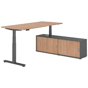 4032062330210 - Schreibtischkombination XDSM 19 höhenverstellbar 63-127cm (H) 160x80cm (BxT) rechteckig nussbaum   graphit 4032062330210 Ham