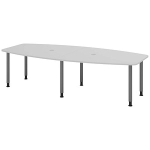 4032062315873 - HAMMERBACHER Konferenztisch KT28C lichtgrau Tonnenform Rundrohr grau 2800 x 850 1300 x 720 - 740 cm