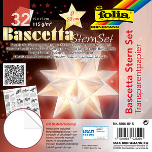 4001868033250 - Bascetta Stern Bastelset Ø 20cm 115g 15x15cm weiß transparent 800 1515 4001868033250 Folia 4001868033250 - Bascetta Stern Bastelset Ø 20cm 115g 15x15cm weiß transparent 800 1515 4001868033250 Folia