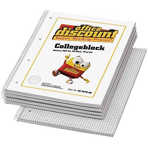 office discount Collegeblöcke kariert DIN A4 Innenrand, 5 Blöcke