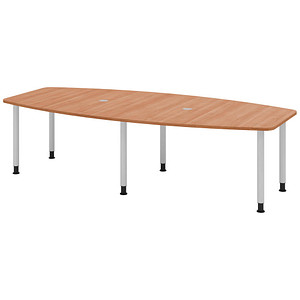 4032062315958 - Konferenztisch manuell höhenverstellbar 72-74cm (H) 280cmx85-130cm (BxT) 10 Personen Tonnenform nussbaum   silber 403206231