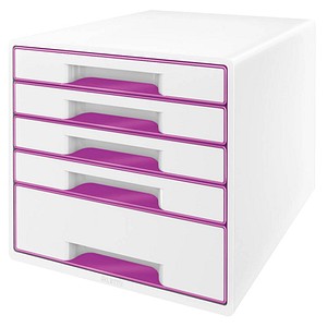 LEITZ Schubladenbox WOW Cube  perlweiß/violett 52142062, DIN A4 mit 5 Schubladen