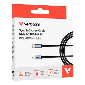 0023942318460 - verbatim Sync & Charge Ladekabel schwarz Kabellänge 12 m 100 W 0023942318460 - verbatim Sync & Charge Ladekabel schwarz Kabellänge 12 m 100 W
