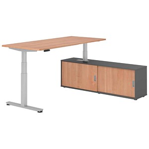 4032062329917 - VXDSM19SB elektrisch höhenverstellbarer Schreibtisch nussbaum rechteckig T-Fuß-Gestell silber 1800 x 800 cm