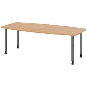 4032062316535 - HAMMERBACHER Konferenztisch KT22C eiche Tonnenform Rundrohr grau 2200 x 830 1030 x 720 - 740 cm