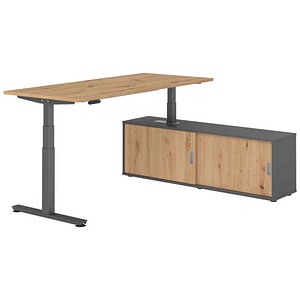 4032062330203 - VXDSM19SB elektrisch höhenverstellbarer Schreibtisch asteiche rechteckig T-Fuß-Gestell grau 1800 x 800 cm