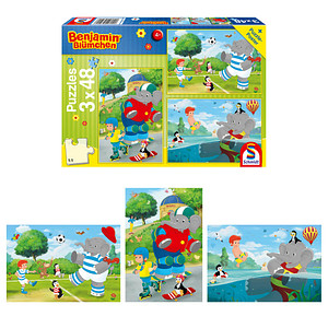 4001504564018 - Benjamin Blümchen Sport und Spiel mit Törööö! Puzzle 3 x 48 Teile 4001504564018 Schmidt