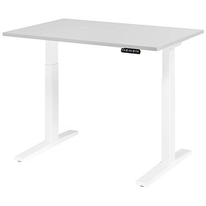 4032062190760 - HAMMERBACHER XMKA12 elektrisch höhenverstellbarer Schreibtisch lichtgrau rechteckig C-Fuß-Gestell weiß 1200 x 800 cm