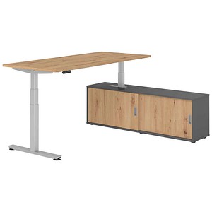 4032062329900 - VXDSM19SB elektrisch höhenverstellbarer Schreibtisch asteiche rechteckig T-Fuß-Gestell silber 1800 x 800 cm