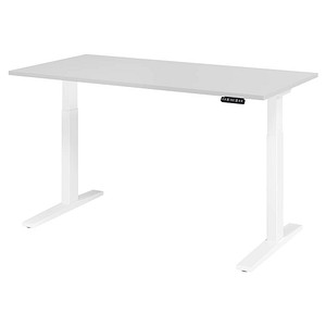 4032062190852 - HAMMERBACHER XMKA16 elektrisch höhenverstellbarer Schreibtisch lichtgrau rechteckig C-Fuß-Gestell weiß 1600 x 800 cm
