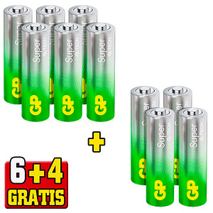 6 + 4 GRATIS: 6 GP Batterien SUPER Mignon AA 1,5 V + GRATIS 4 St.