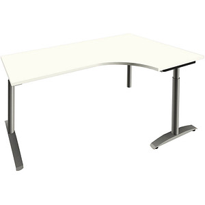 4260672331031 - fm Sidney höhenverstellbarer Schreibtisch weiß Bogenform C-Fuß-Gestell Rundrohr silber 1800 x 800 cm