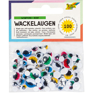 folia Wackelaugen mehrfarbig mit Wimpern farbig sortiert Ø unterschiedlich mm 100 St.