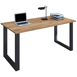 4051814440908 - my office Lona Schreibtisch honig-eiche rechteckig U-Fuß-Gestell schwarz 1600 x 800 cm