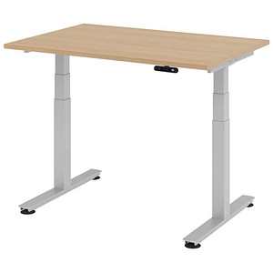 4032062163726 - Schreibtisch ULM elektrisch höhenverstellbar Rechteck T-Fuß B 1200 x T 800 x H 625-1275 mm Eiche weißalu + Memoryschalter