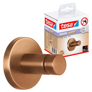 4063565243806 - tesa® MOON Handtuchhaken in gebürsteter Bronze - selbstklebender Handtuchhalter aus PVD-beschichtetem Metall - ohne Bohren inkl Klebelösung - 37 mm