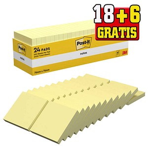 4064035128074 - Post-it® Haftnotizen Notes 654-CY-VP24 B 76 x T 76 mm PEFC®-Papier gelb 18 + 6 Blöcke gratis 100 Blatt Block
