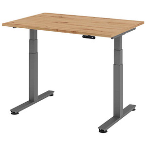 4032062306727 - HAMMERBACHER XDSM12 elektrisch höhenverstellbarer Schreibtisch asteiche rechteckig T-Fuß-Gestell grau 1200 x 800 cm